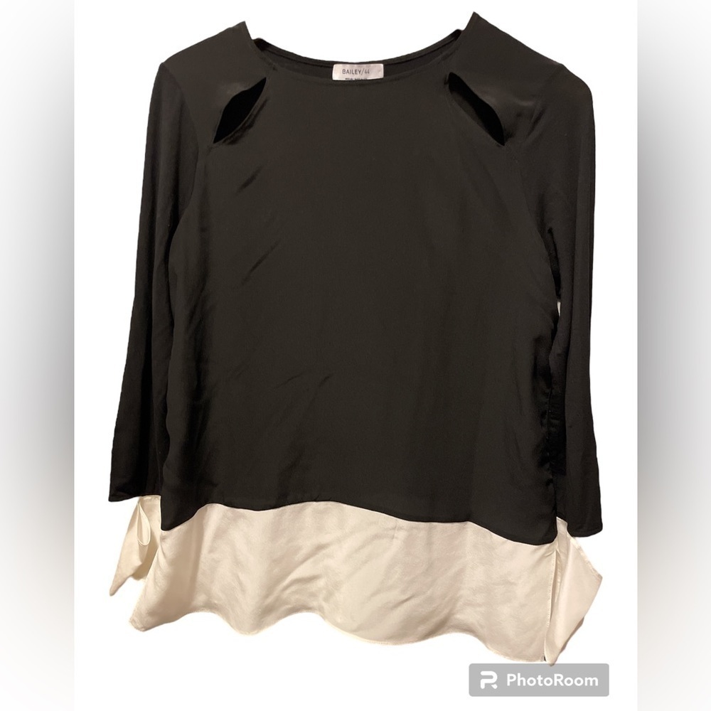 Bailey44 black cream blouse silk top medium